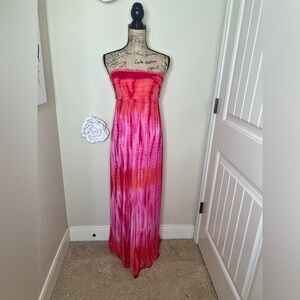 Boston Proper Ombré Tie Dye Orange & Pink Strapless Maxi Dress Sz XS